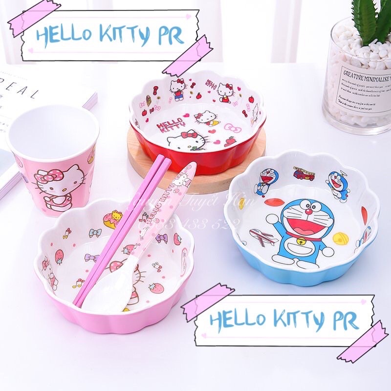 Chén dĩa lòng sâu Hello Kitty Doremon Doraemon