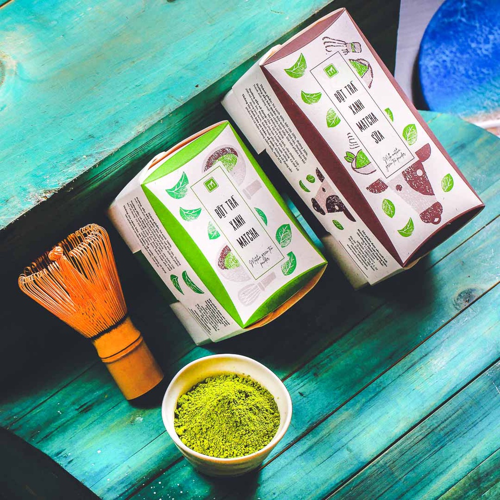 Bột trà xanh nguyên chất Nhật Bản matcha sữa túi 12g Matchi Matcha, hộp, 16 túi, mẫu hanko