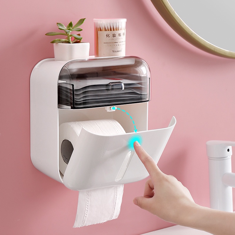 Hộp Đựng Khăn Giấy Gắn Tường Bằng Nhựa Chống Nước Cho Nhà Tắm