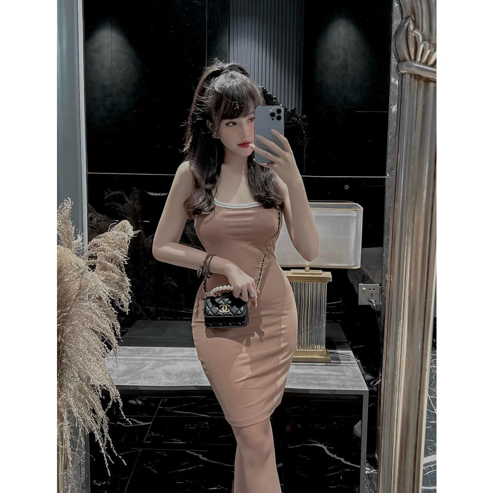 Đầm Body Ba Lỗ Nữ Phối Viền Màu Cá Tính