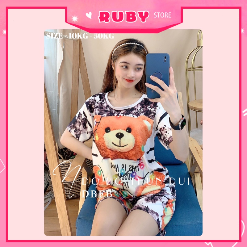 Set bộ mặc nhà Gấu Teddy (25KG - 57KG) mẹ và bé (trai, gái) chất thun mềm mịn mát co giãn thoải mái ❤ Rubystorevn DBRBD