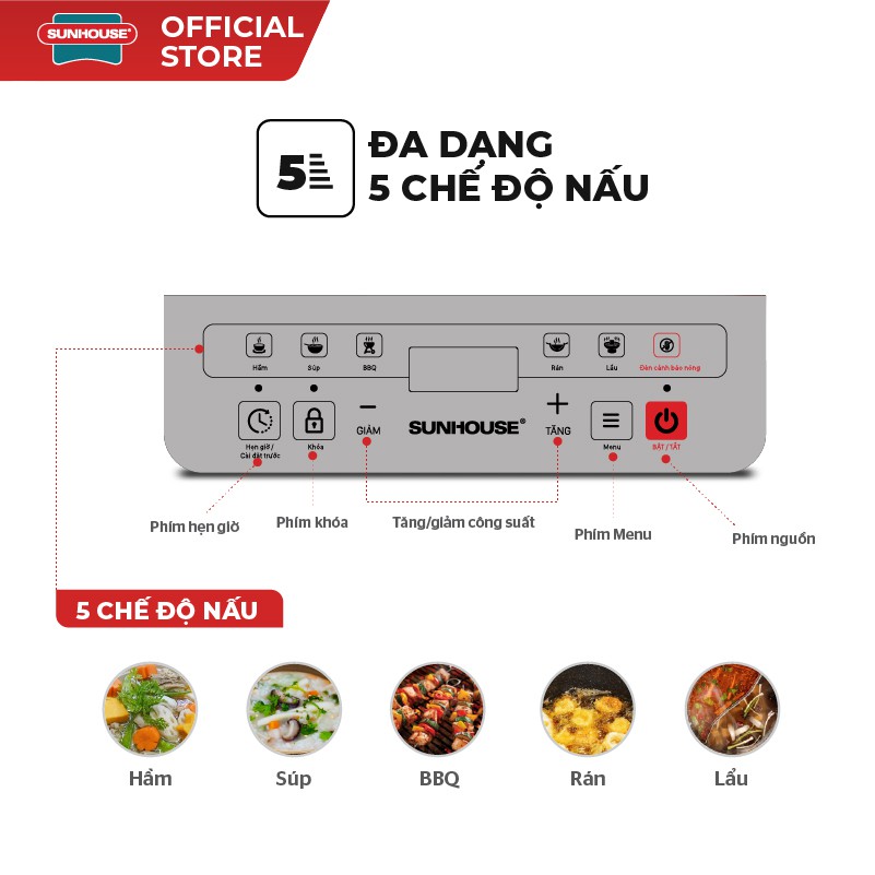 [Mã ELMALL15 giảm 10% đơn 500K] Bếp Hồng Ngoại Cảm Ứng Sunhouse SHD6005