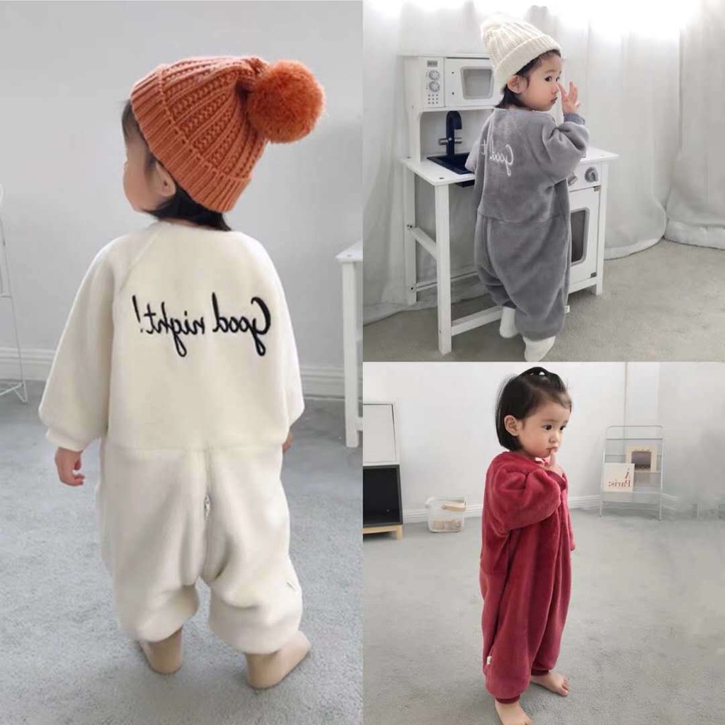Bộ Đồ Ngủ Liền Thân Dày Dặn Bằng Vải Lông Cừu San Hô Chống Đá Dành Cho Bé Mùa Thu Đông