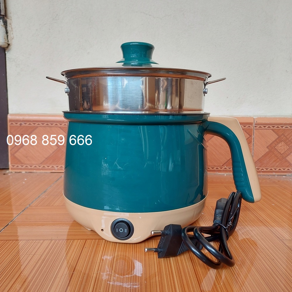 Nồi Điện Mini 2 Tầng Đa Năng Tặng Kèm Giá Hấp - Nồi Lẩu Mini Vân Đá Chống Dính (nồi 2 tầng 18cm hấp inox)
