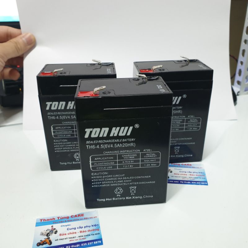 Ắc quy xe điện trẻ em 6V - Ắc quy chì khô cho Ô tô - Xe máy điện trẻ em 6V-4,5Ah TONHUI/ Konita