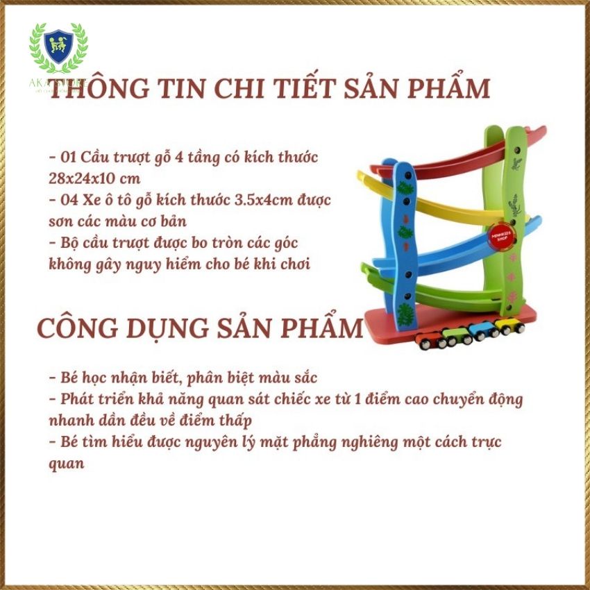 [FREESHIP+QUÀ 10K] Đồ Chơi Xe Cầu Trượt 4 Tầng Bằng Gỗ Dành Cho Bé, AKA Store