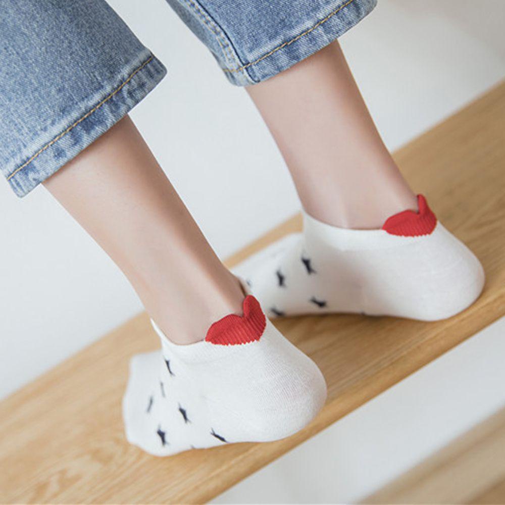 Vớ Thuyền Cổ Thấp In Họa Tiết Tai Động Vật / Trái Tim Màu Đỏ