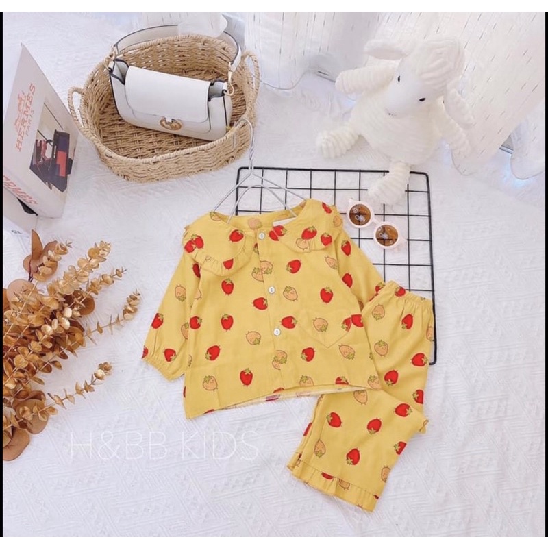 Bộ Pijama Cho Bé Gái Chất Đũi Rời Dài Tay Từ