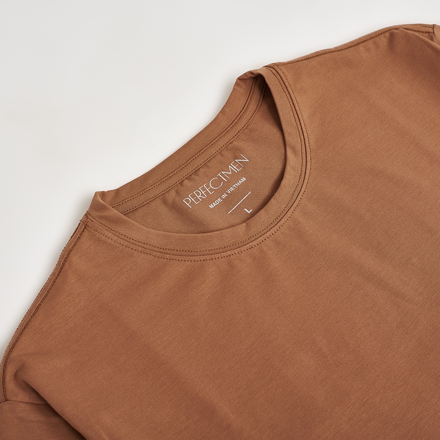 Áo thun trơn nam cổ tròn cao cấp PERFECTMEN vải cotton màu nâu mềm mịn xuất xịn co giãn 4 chiều dày dặn form regular fit