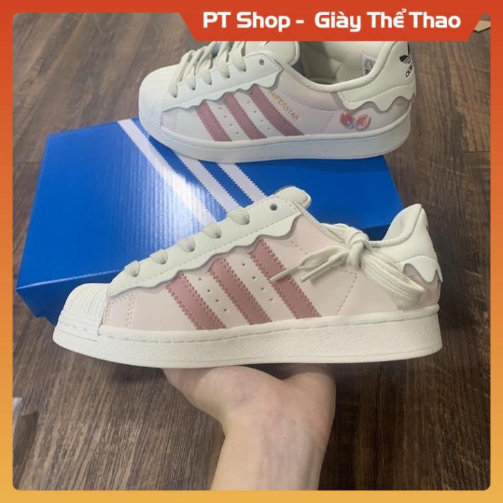 [FreeShip+ Hàng Xịn Sò] Giày Adid.a.s Superstar Das Sò Màu Hồng Kem bản S.C 2022 Dây Hồng Bull Box