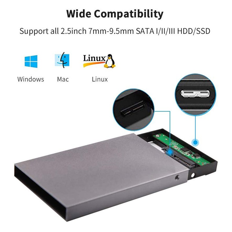 Hộp box hỗ trợ ổ cứng HDD Sata 2.5 USB 3.0 SSK HE-V600 màu xám