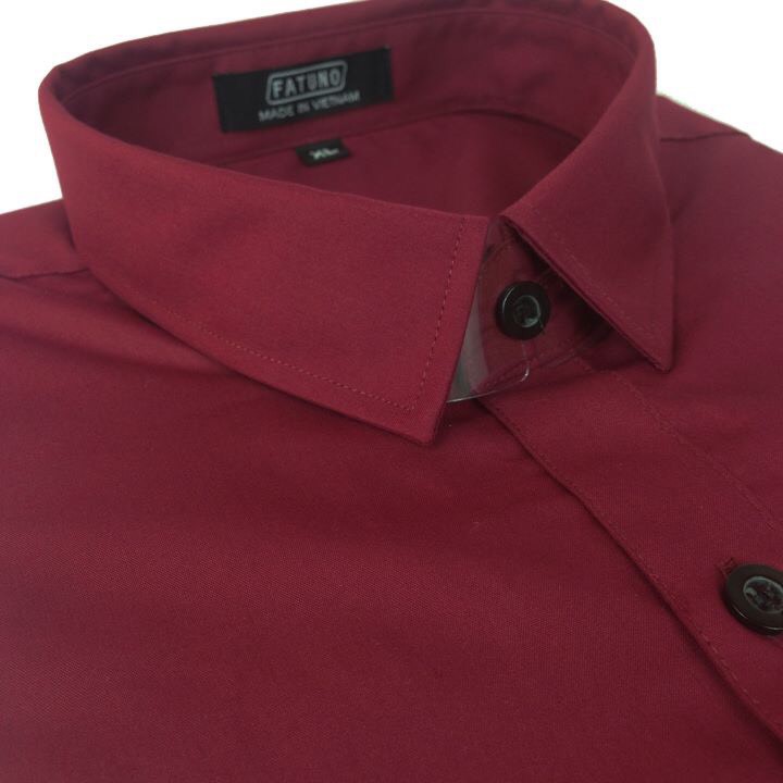 Áo sơ mi nam dài tay body vải trơn mát chống nhăn gấp hộp cao cấp màu đỏ đô