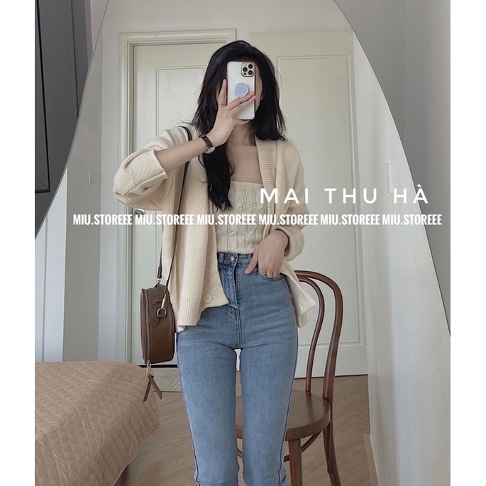 SET LEN THỪNG ÁO HAI DÂY KÈM ÁO KHOÁC LEN CARDIGAN SLTAHD