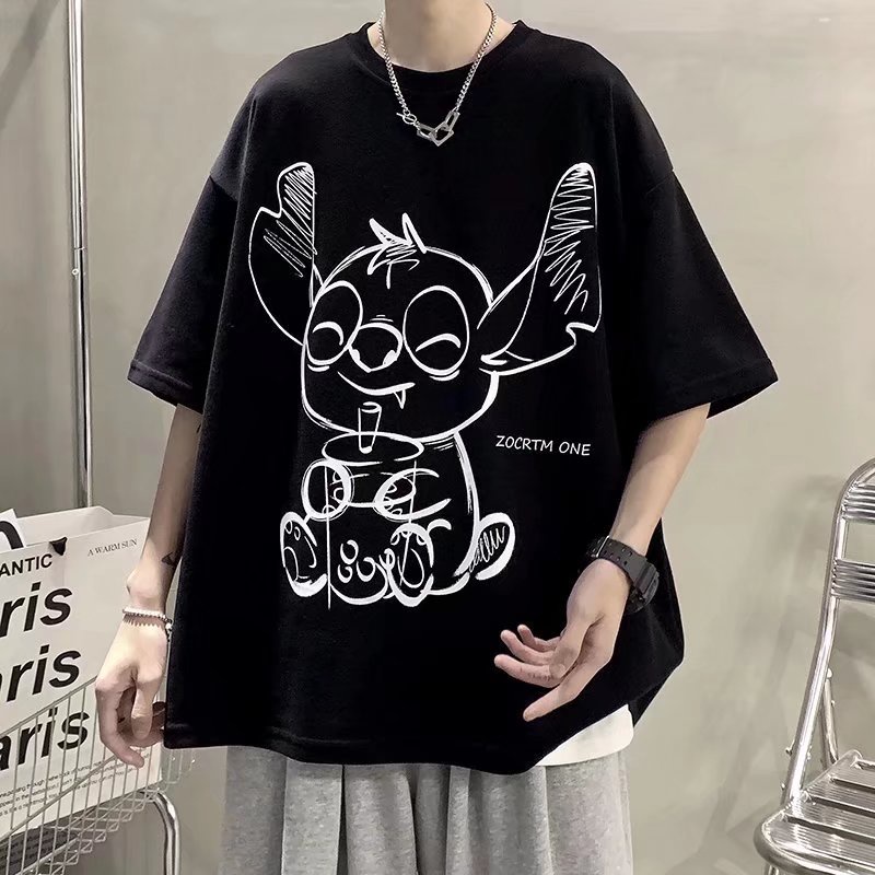 Áo Thun Tay Ngắn Dáng Rộng In Họa Tiết Hoạt Hình Phong Cách Hàn Quốc Thời Trang Mùa Hè Cho Nam Và Nữ