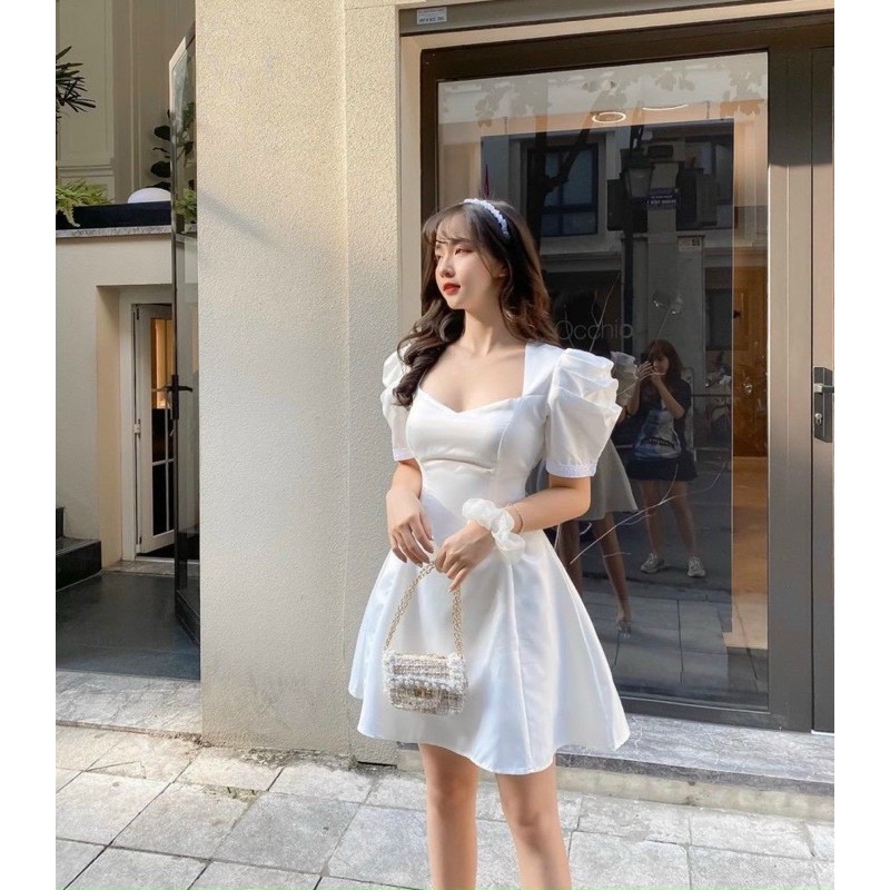 [Mã FAMARAL1 giảm 10K đơn 50K] Đầm dự tiệc tay xếp li viền ren xinh xắn | BigBuy360 - bigbuy360.vn