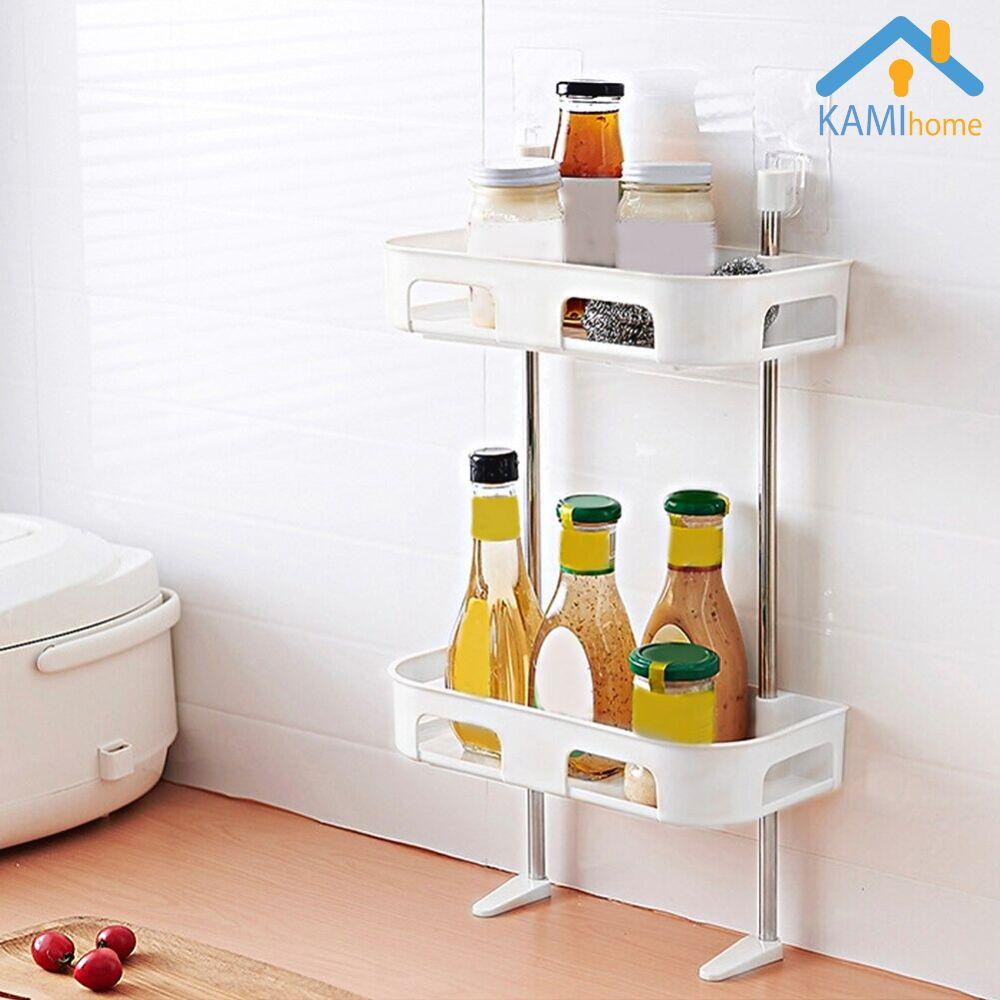 Giá kệ đựng đồ gia vị nhà bếp (2 tầng) khung kim loại lắp ráp hít chân không gắn tường mã 70062