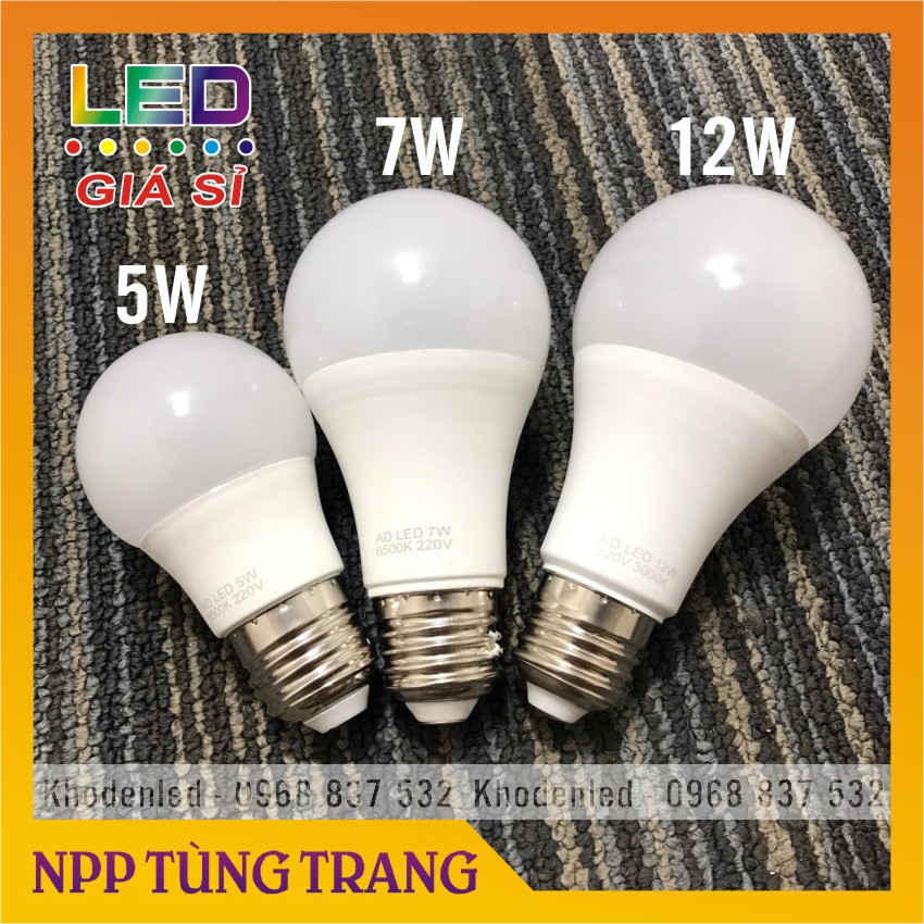 Bóng đèn búp tròn cao cấp 12W, 7W, 5W sáng vàng, trắng