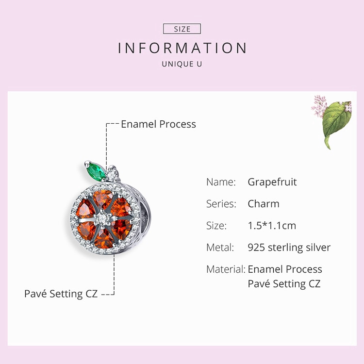 Hạt phụ kiện Bamoer SCC1277 bạc 925 họa tiết múi bưởi thời trang để trang trí vòng đeo tay