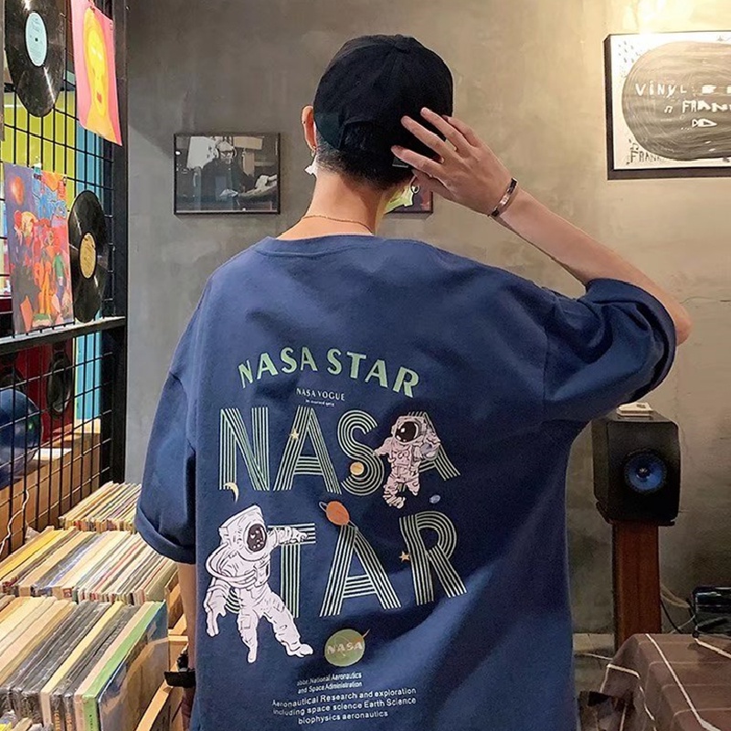 Áo Thun Tay Ngắn Dáng Rộng In Hình Phi Hành Gia Thời Trang Hàn Quốc Phong Cách Hip Hop Đường Phố Cỡ Lớn M-8XL Cho Nam