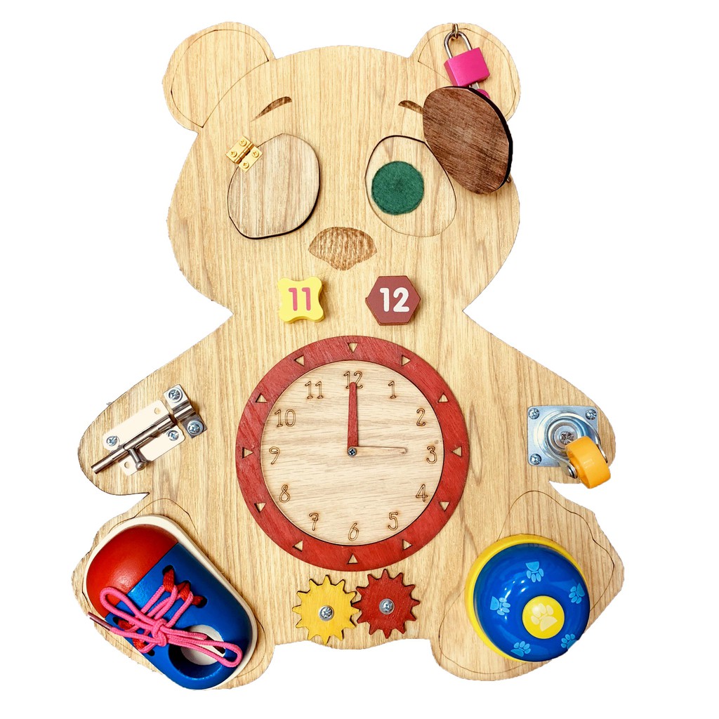 Đồ Chơi Gỗ, Bảng Bận Rộn Busy Board Hình Gấu Con Ngộ Nghĩnh Benrikids Cho Bé Phát Triển Các Kỹ Năng Cơ Bản