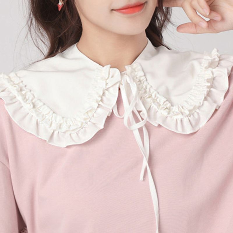 * San * Áo Sơ Mi Cổ Búp Bê Hai Lớp Phối Bèo Và Nơ Màu Trơn Dành Cho Nữ Sh