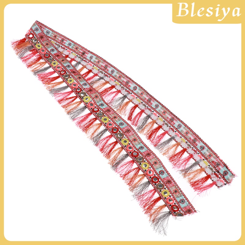 [BLESIYA]3x1 Yard Red Ethnic Jacquard Ribbon Tassel Fringe Trim DIY Crafts Supplies