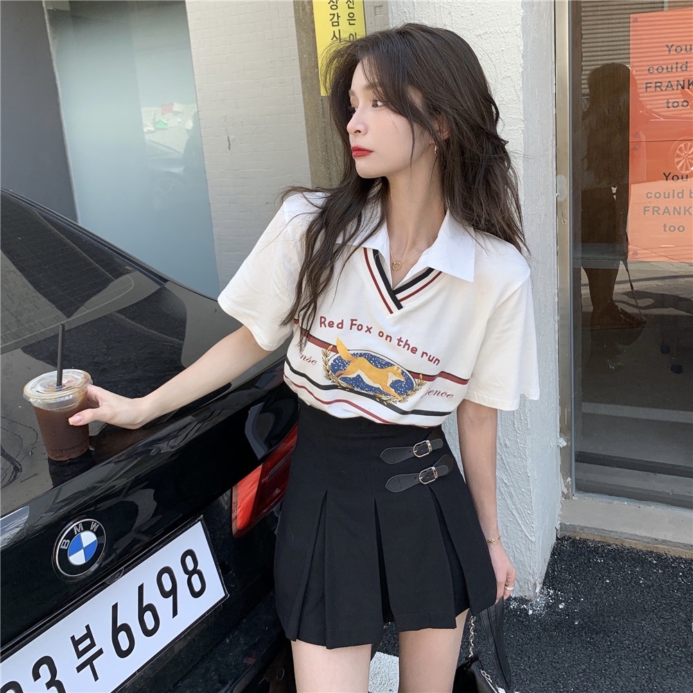 Áo polo Tay Ngắn Dáng Rộng Phong Cách vintage Thời Trang Mùa Hè Cho Nữ