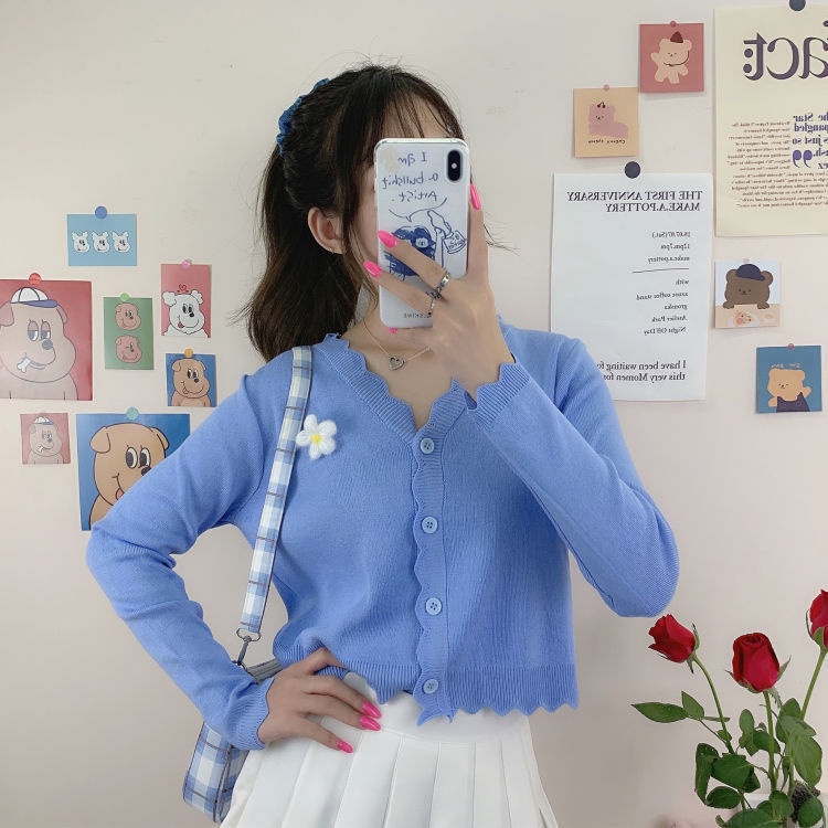 Áo Khoác Cardigan Dệt Kim Dáng Ngắn Thiết Kế Mới Thời Trang Mùa Thu Hàn Quốc Cho Nữ