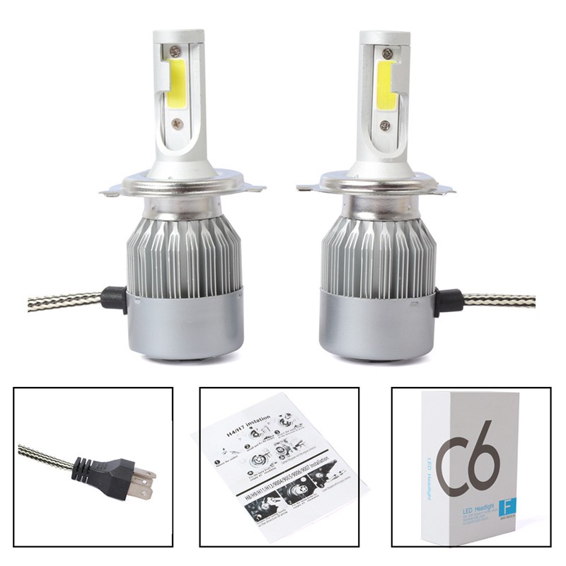 New 2pcs C6 LED Car Headlight Kit COB H4 36W 7600LM White Light Bulbs