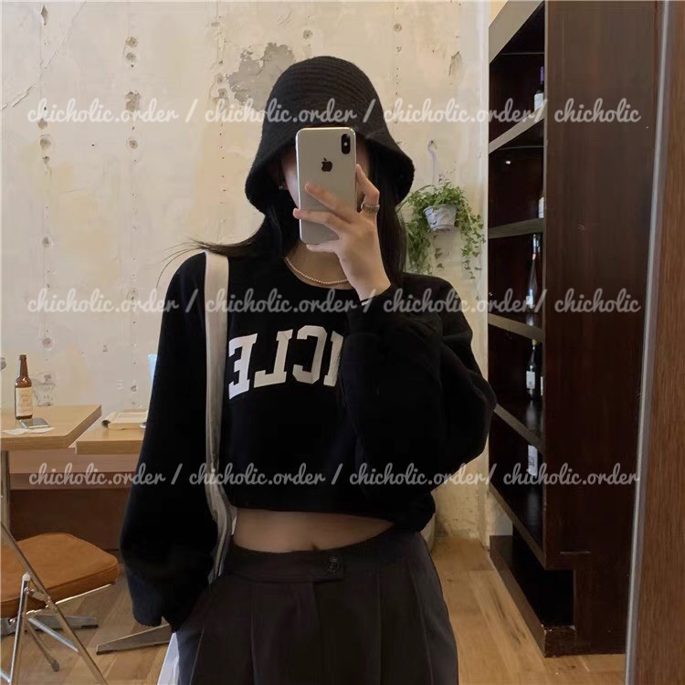 Áo sweater Dáng Croptop In Chữ Uncle Phong Cách Retro