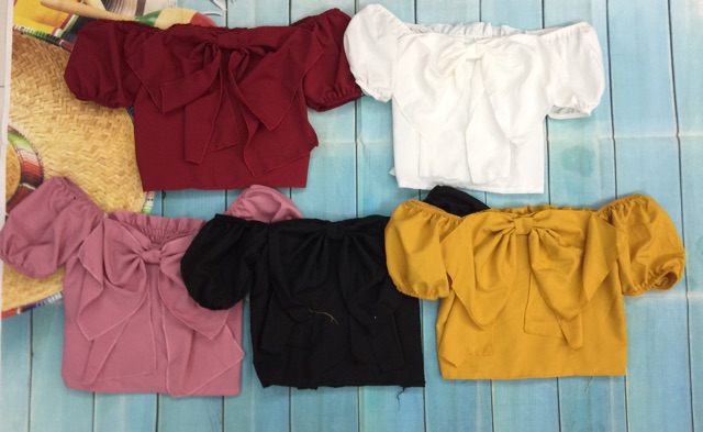Áo croptop phối nơ có nhún lưng (hình thật chụp kế bên)