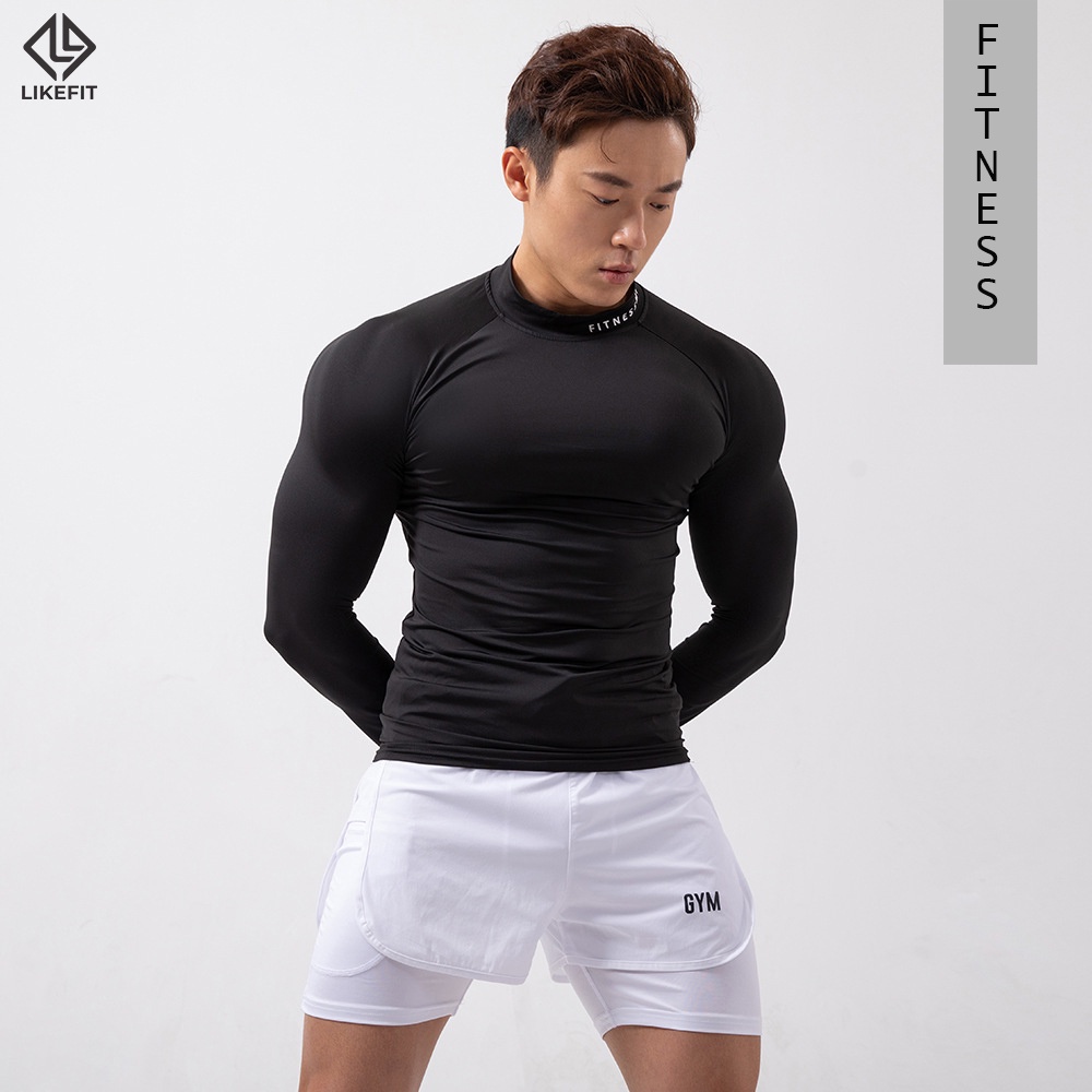 Áo dài tay giữ nhiệt nam LikeFit Fitness cao cổ form ôm co dãn 4 chiều