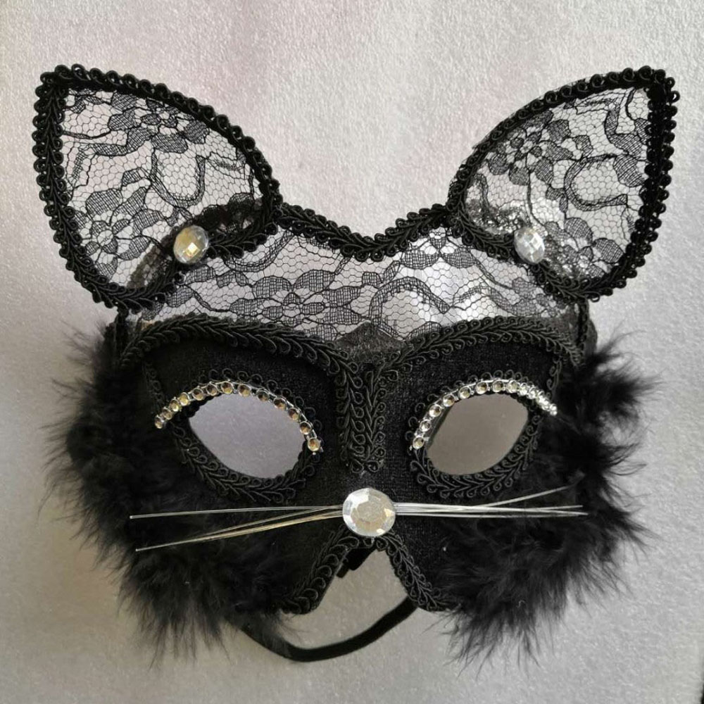 Mặt nạ hóa trang halloween thiết kế hình mèo phối ren gợi cảm dành cho nữ