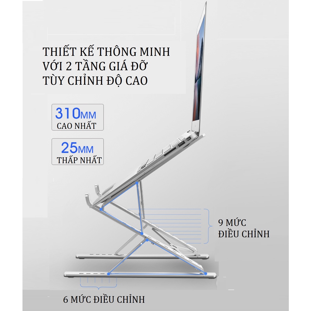 Giá đỡ laptop nâng cao 2 tầng N8 P55, hợp kim nhôm gấp gọn,điều chỉnh độ cao, nâng tản nhiệt laptop Vu Studiio