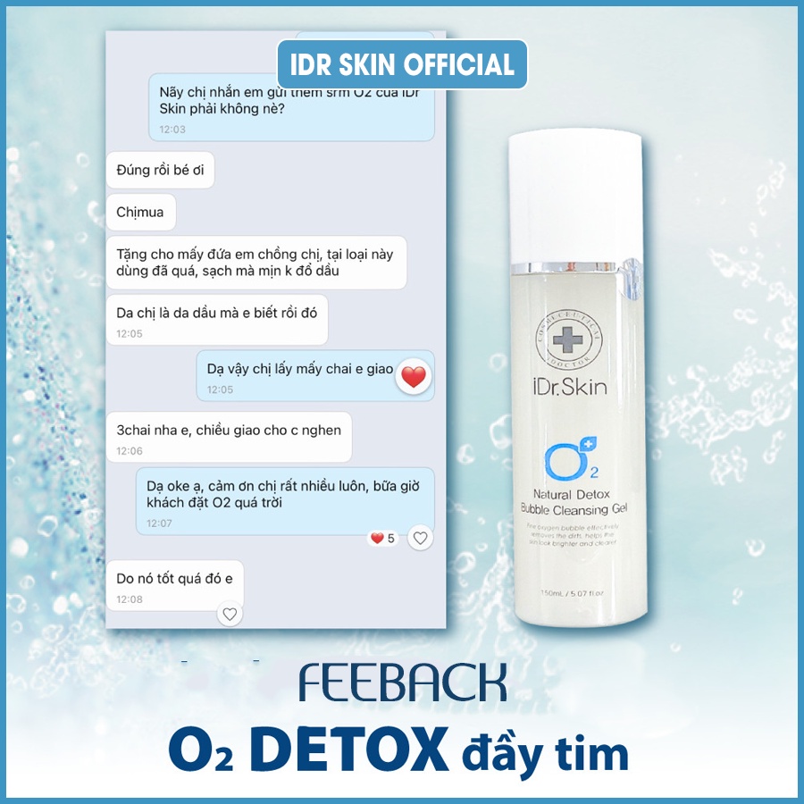 Sữa rửa mặt Detox O2 IDr Skin_ IDr Skin O2 Natural Detox Bubble Cleansing Gel giúp loại bỏ độc tố, bụi bẩn.