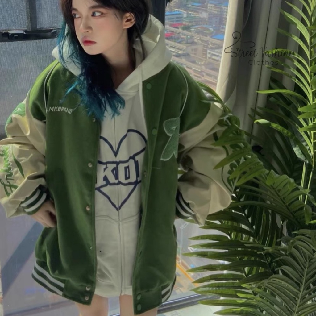 Áo khoác bóng chày varsity jacket phong cách Retro Âu Mỹ thời trang thu đông cá tính, năng động
