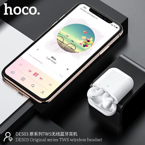 Tai nghe Bluetooth V5.0 TWS Wireless Hoco DES03 hỗ trợ định vị, đổi tên, dung lượng 350mAh - Bh 12 tháng