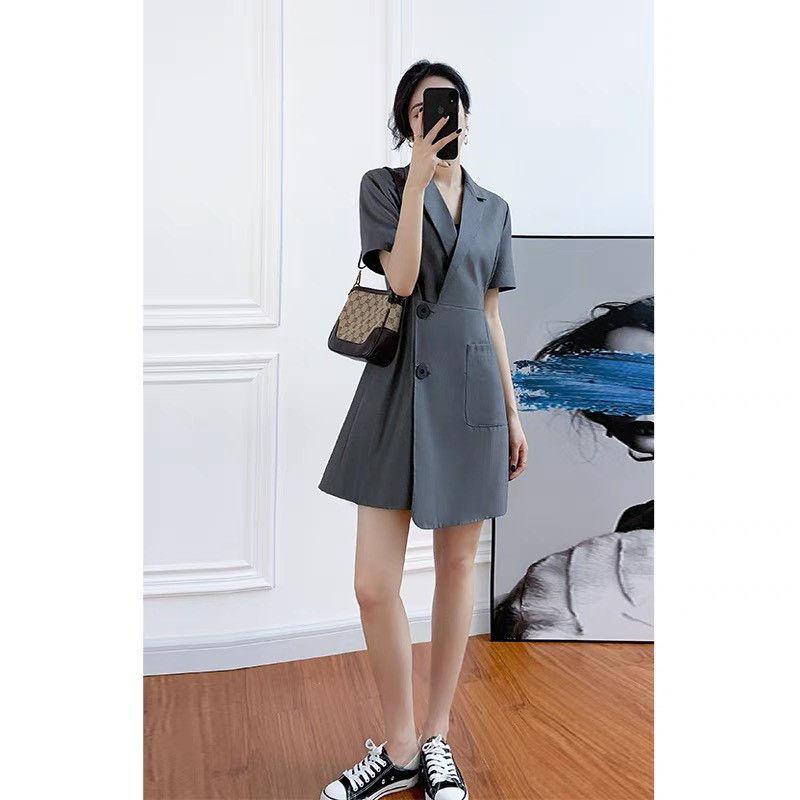 Đầm hè kiểu bigsize cho nàng, đầm đi chơi vạt chéo xinh có hai màu xám ghi cho nàng