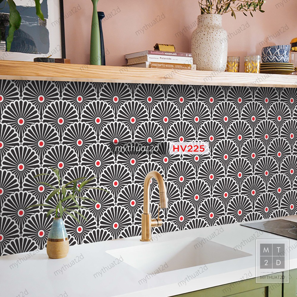 Decal gạch bông dán bếp dán tường, hoa văn Reppat, kt 120x60cm/set, Mua 3 Tặng 1