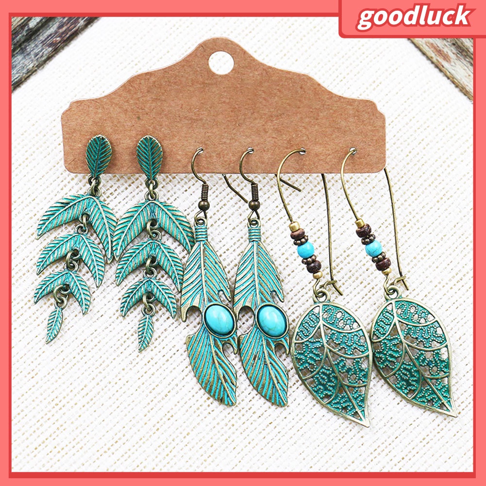 Set 3 Đôi Khuyên Tai Hình Chiếc Lá Thời Trang Cho Nữ