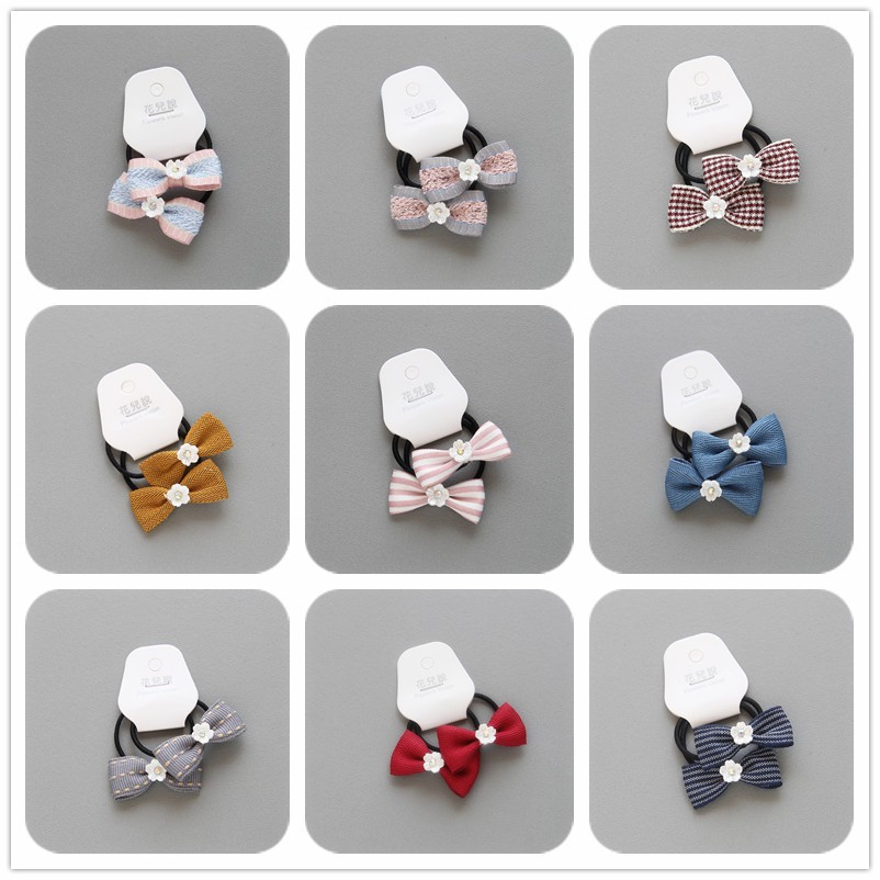 Set 2 Dây Buộc Tóc Co Giãn Đính Nơ Hoa Kiểu Công Chúa Mới Cho Bé Gái