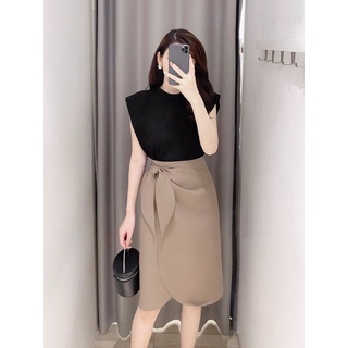 Chân váy xẻ vạt buộc nơ eo