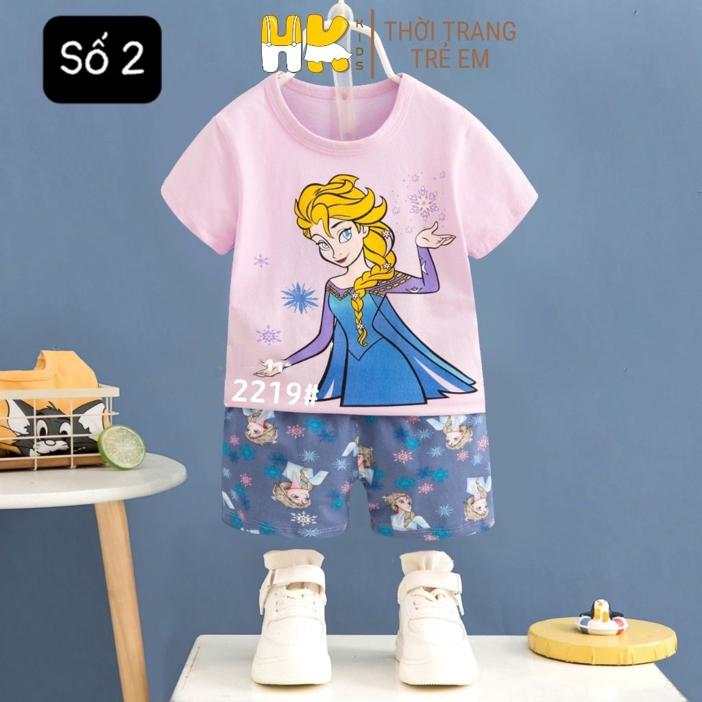 Bộ quần áo cộc tay bé gái HK KIDS chất cotton mềm mát size cho bé từ 1-7 tuổi
