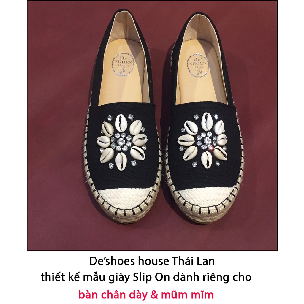 Giày Slip On Nữ Ngoại Cỡ Big Size 40 41 Viền Đế Cói Siêu Nhẹ Êm Chân De'shoeshouse Thái Lan