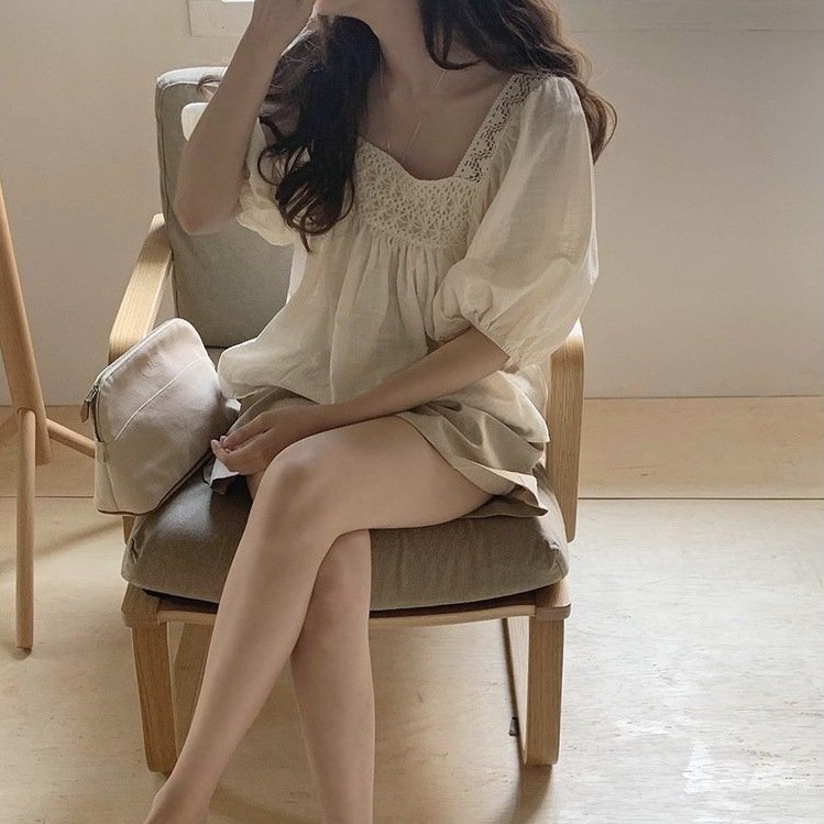 Set Babydoll Đũi Ren Hoa Cổ Vuông Bộ Nữ Quân Sooc Cao Cấp Full Size S M L 1St_Clothing | BigBuy360 - bigbuy360.vn