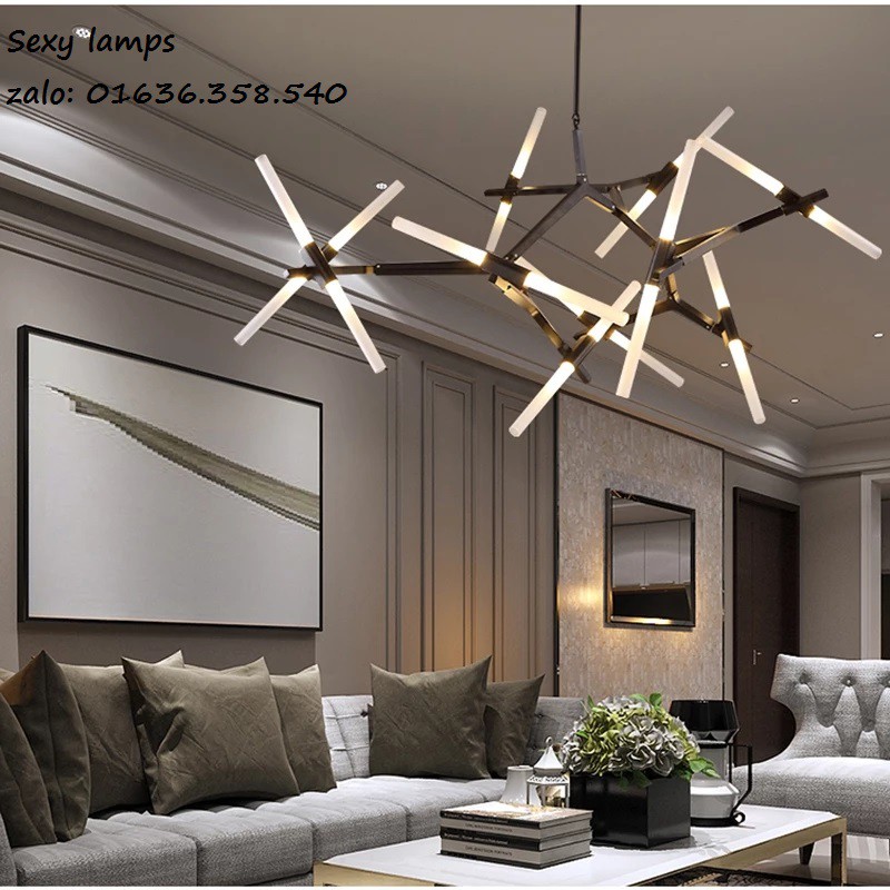 ĐÈN THẢ PHÒNG KHÁCH - ĐÈN THẢ BÀN ĂN AGNES CHANDELIER_7 THANH_14 BÓNG LED_CÀNH NÂU