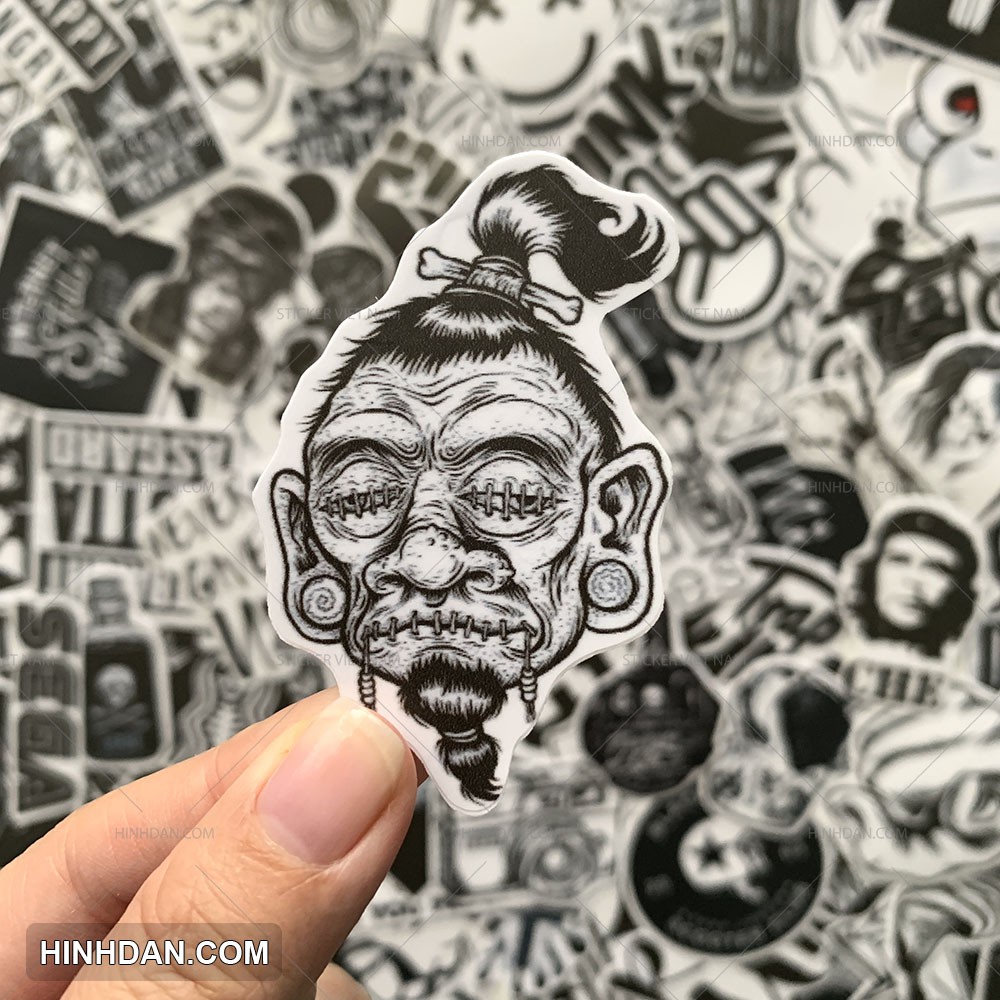 Sticker TRẮNG ĐEN - Black White ngầu Chống Nước Trang Trí Va Li, Xe, Laptop, Nón Bảo Hiểm, đàn guitar