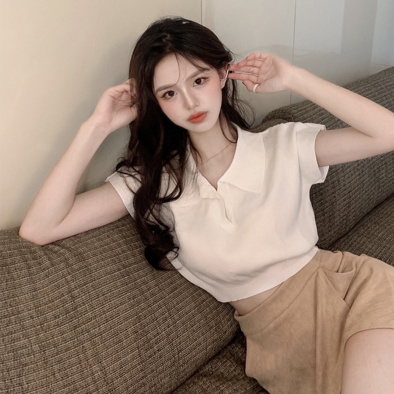 Áo thun polo NZN dệt kim tay ngắn dáng rộng thời trang mùa thu mới dành cho nữ