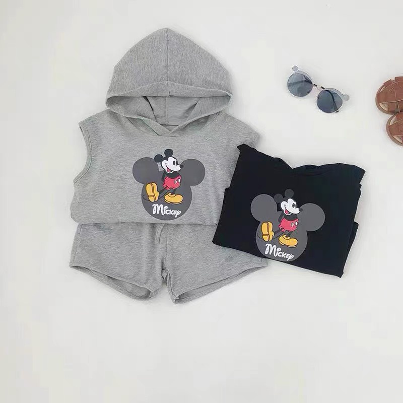 Bộ Hoodie Ba Lỗ Cho Bé Trai Và Bé Gái In Hình Chuột Mickey Heri Kids