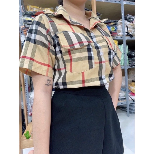Áo sơ mi caro tay ngắn nữ <52kg